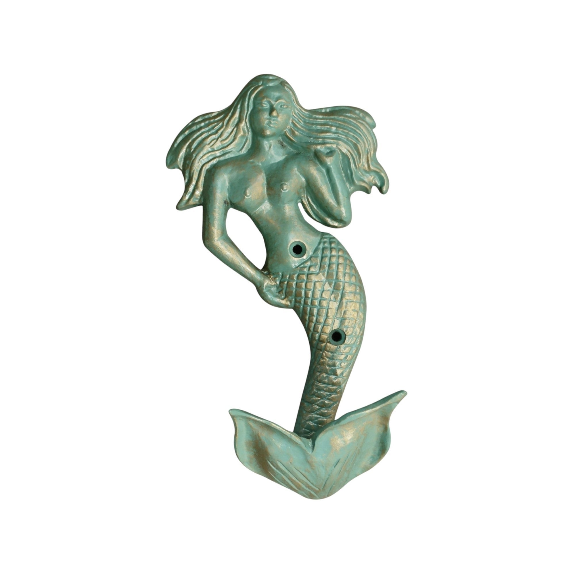 Mermaid Wall Hook, Green Patina 