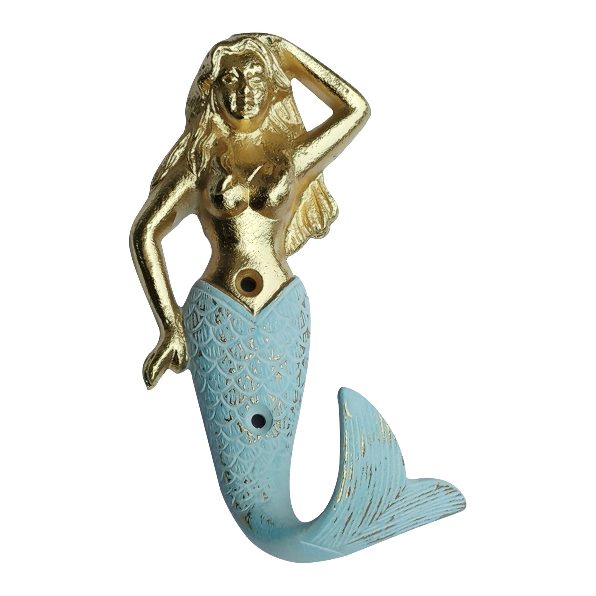 Mermaid Wall Hook, Blue Patina and Gold 