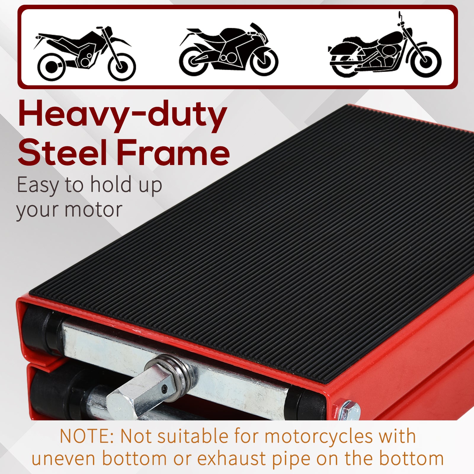 HOMCOM 1100lbs Motorcycle Jack, Height Adjustable Motorcycle Scissor Lift Jack with Anti-Slip Wide Deck for Home Garage, Red 