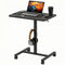 Height Adjustable Standing Desk, Pneumatic Sit Stand Desk with Wheels and Headphone Hook, Black Wood Grain