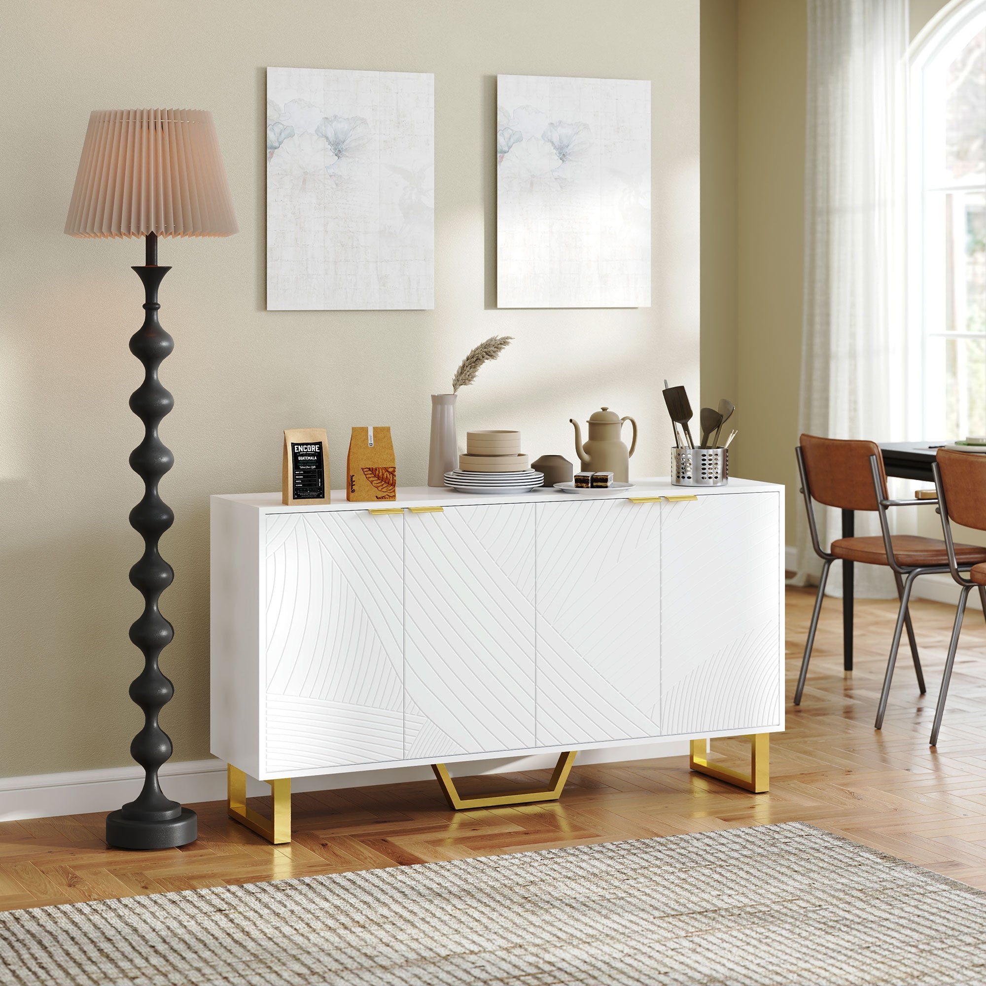 HOMCOM Sideboard Buffet Cabinet with Adjustable Shelves, Living Room Cabinet, TV Cabinet for 65 Inch TV, White 