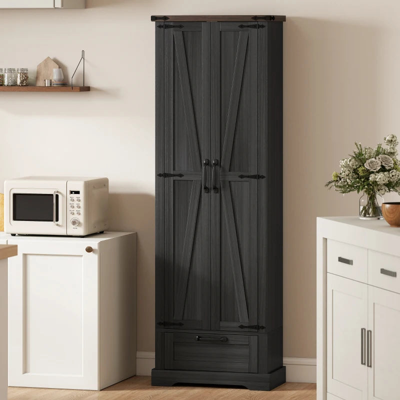 71" Pantry Cabinet, Kitchen Storage Cabinet with Adjustable Shelves, 2 Doors and Drawer for Dining Room, Black