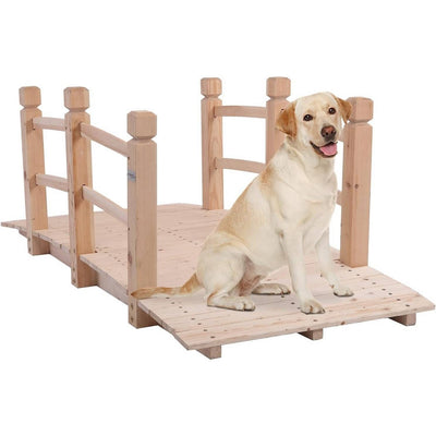 Outdoor Solid Wood 5-Ft Garden Bridge in Natural Wood Finish - Free Shipping 