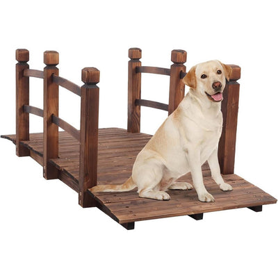 Outdoor 5-foot Solid Fir Wood Garden Bridge in Rustic Brown Finish - Free Shipping 