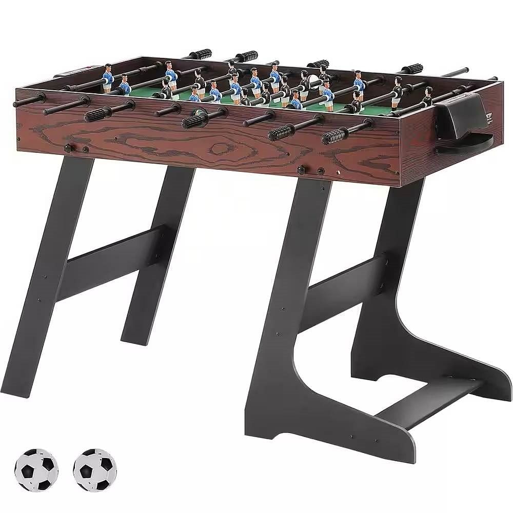 Foldable Foosball Table with 2 Balls in Walnut Wood Finish - Standard Size - Free Shipping