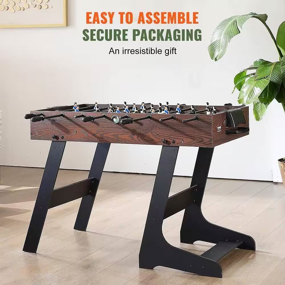 Foldable Foosball Table with 2 Balls in Walnut Wood Finish - Standard Size - Free Shipping