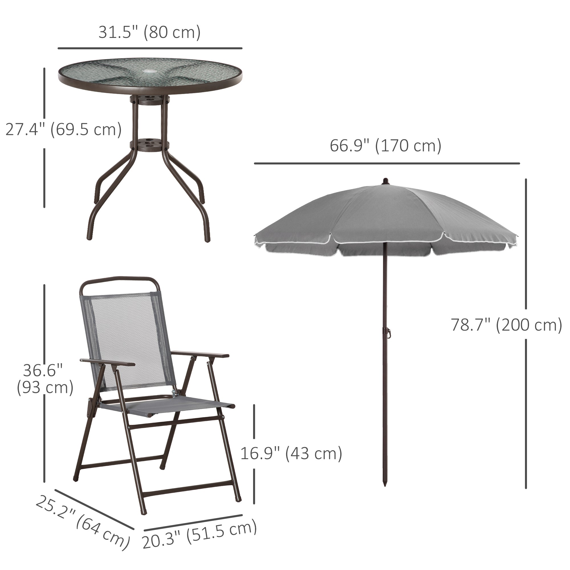 Outsunny 6 Pieces Outdoor Dining Set for 4 with Umbrella Patio Outdoor Furniture Set with Round Table 4 Folding Chairs Grey 
