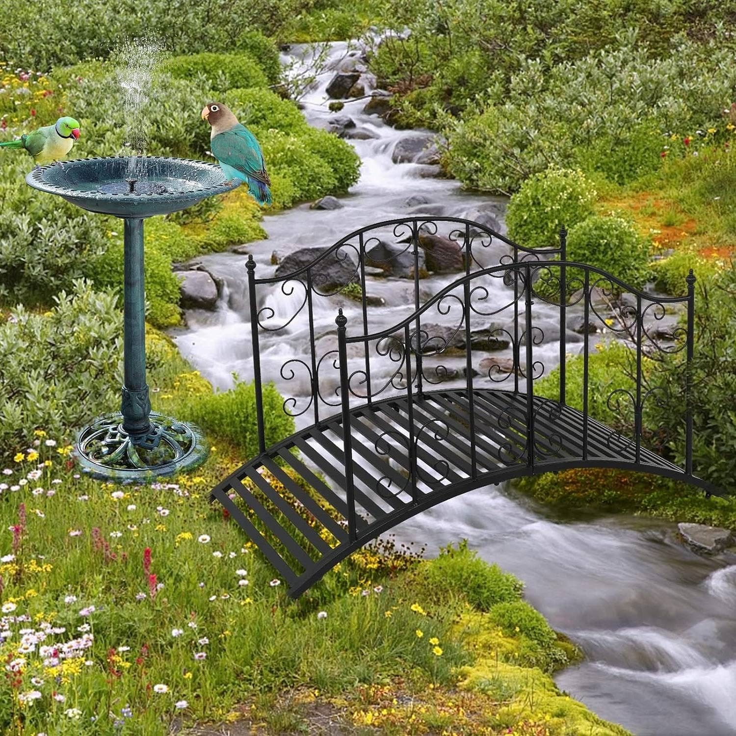 Sturdy Outdoor Rust-Proof 4-Foot Black Metal Arch Garden Bridge - Free Shipping