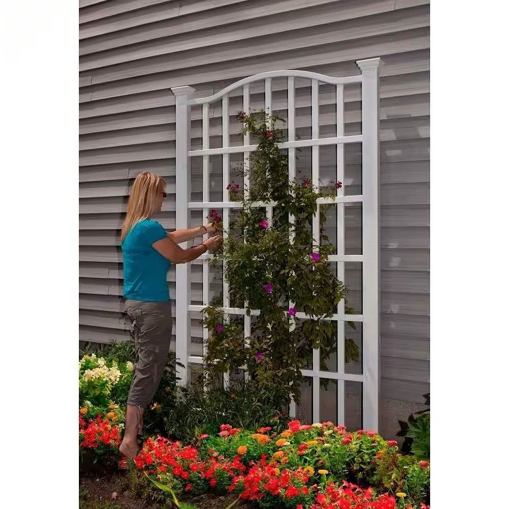 Large 8-Ft x 4.5-Ft Outdoor White Vinyl Garden Trellis Privacy Screen - Free Shipping