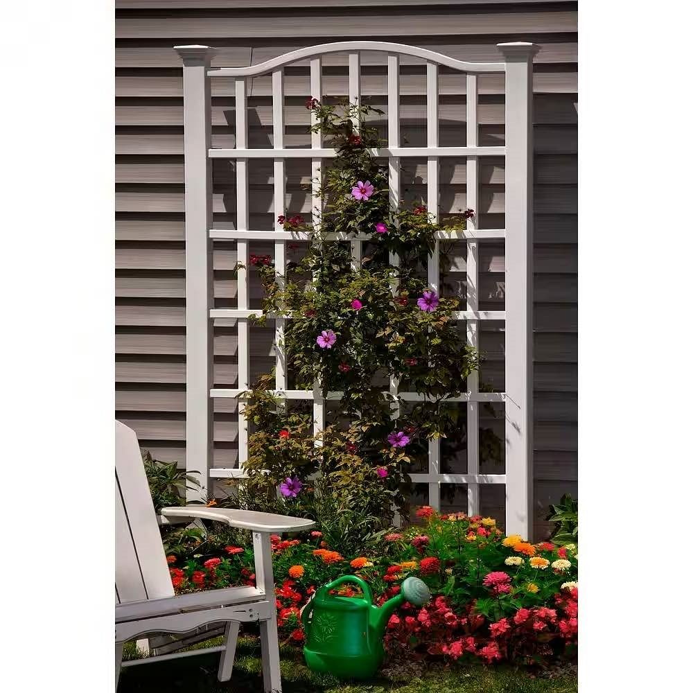 Large 8-Ft x 4.5-Ft Outdoor White Vinyl Garden Trellis Privacy Screen - Free Shipping