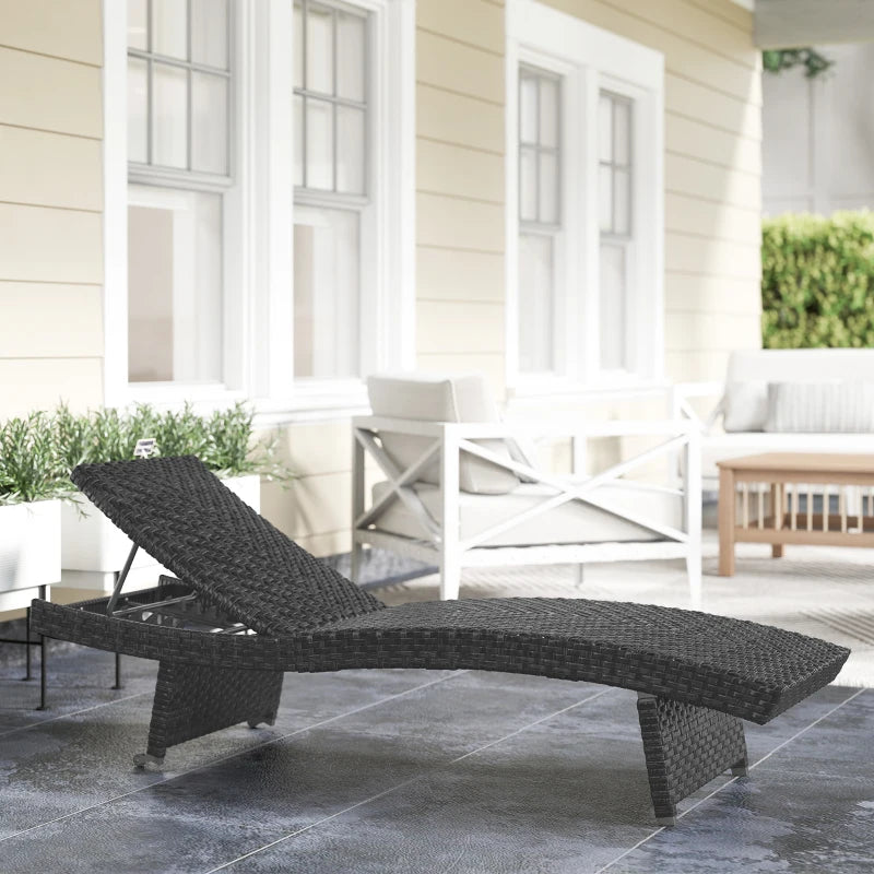 Patio Lounger, Folding Wicker Outdoor Chaise Lounge with 4-Level Adjustable Backrest, Black