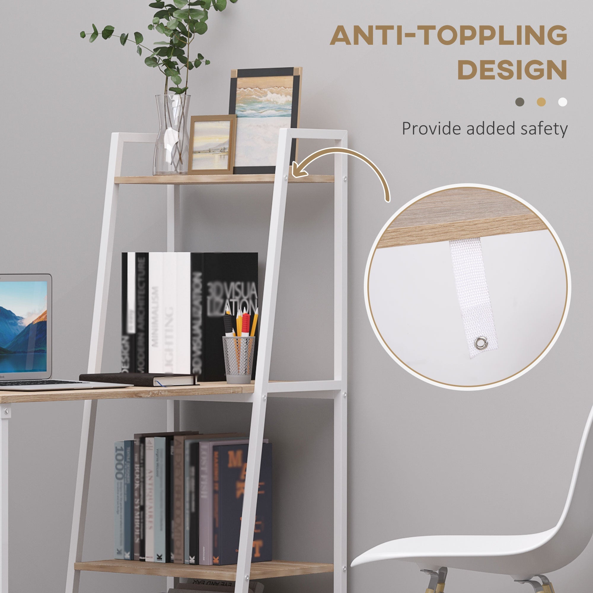 HOMCOM Foldable Computer Desk: Storage Shelves, Home Office Workstation for PC Laptop Gaming, White Natural 