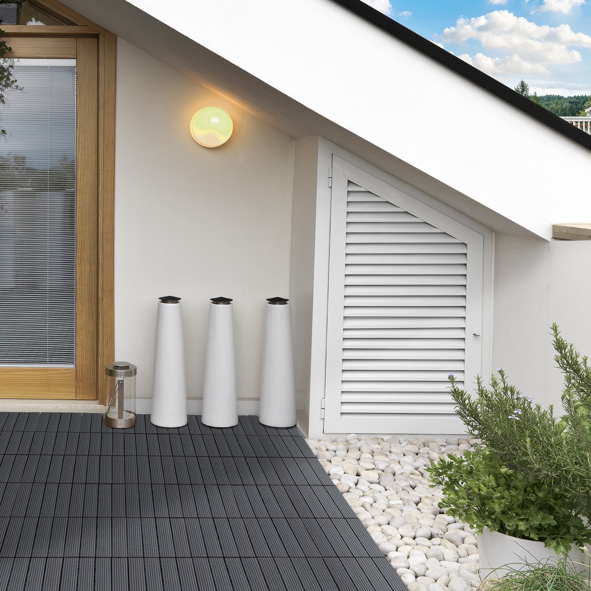 Outsunny 11 Pcs Plastic Interlocking Deck Tiles, 12" x 12" Non-slip Flooring Tiles for Indoor Outdoor Patio Balcony, Grey 
