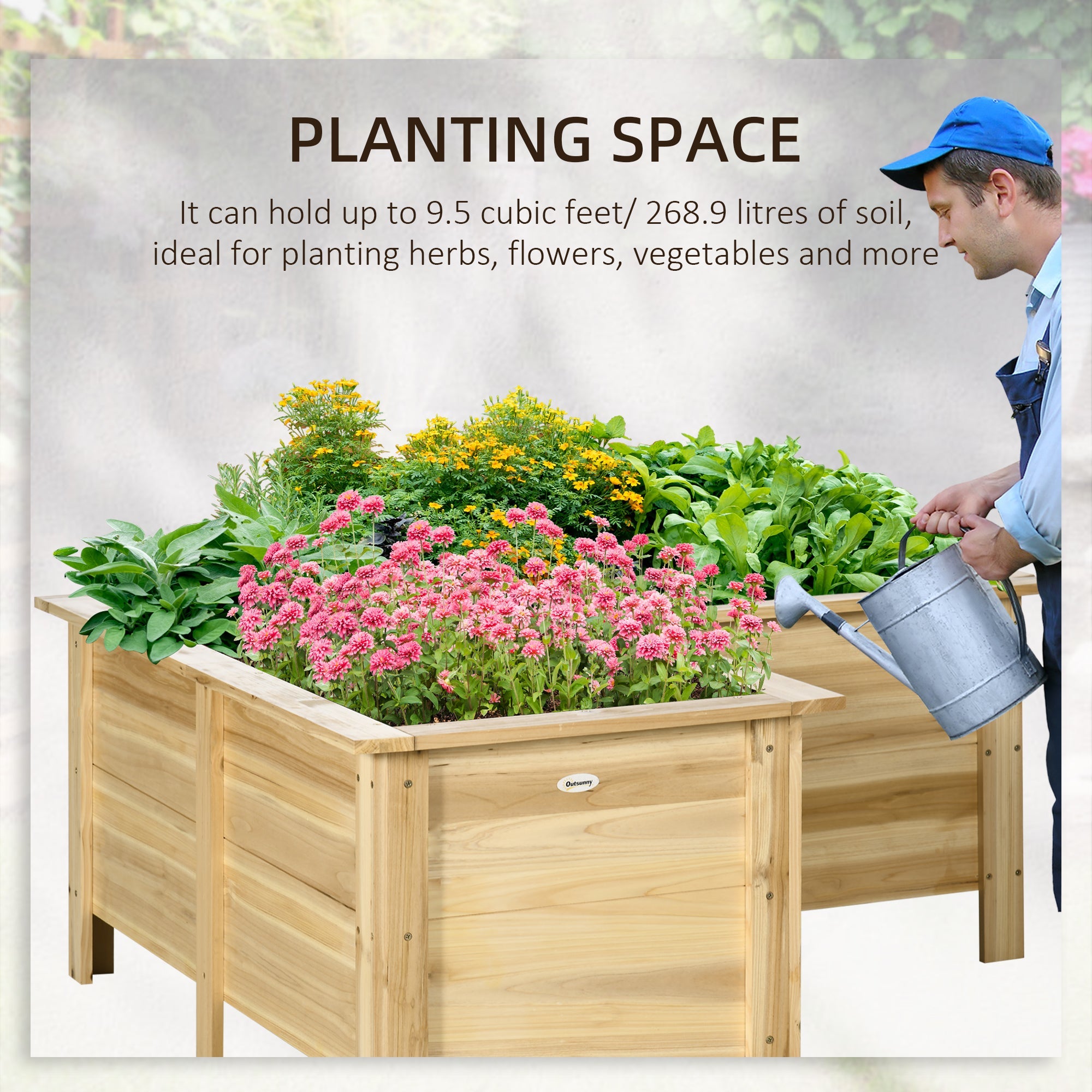 Outsunny Raised Flower Bed, Wooden Elevated Garden Planter with Legs for Backyard Flowers, L-shaped, Natural 
