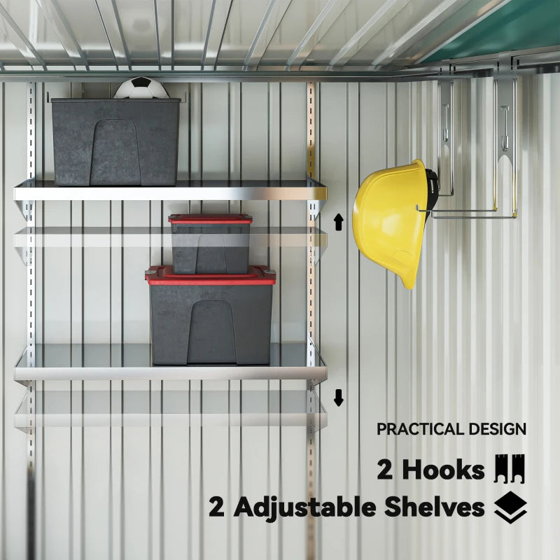 5'x7' Lean to Galvanized Metal Shed with Foundation, Garden Tool Storage House with Sliding Door and 2 Vents, Green