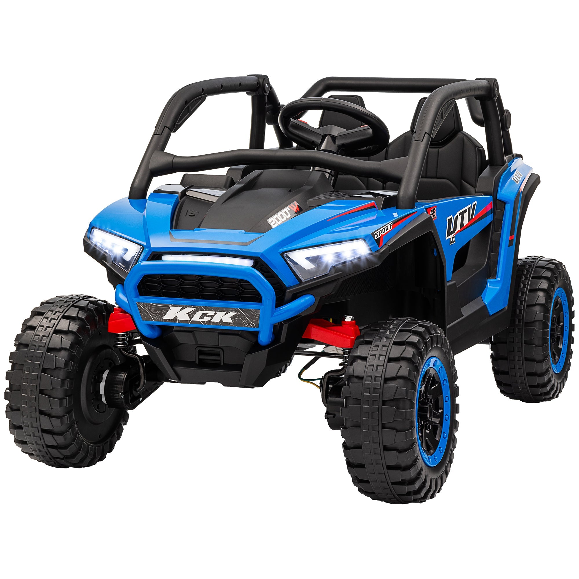 Qaba 2 Seater 24V 7AH Ride on Truck, Electric Car for Kids w/ Spring Suspension, Remote Lights, Horn, Music, Blue 
