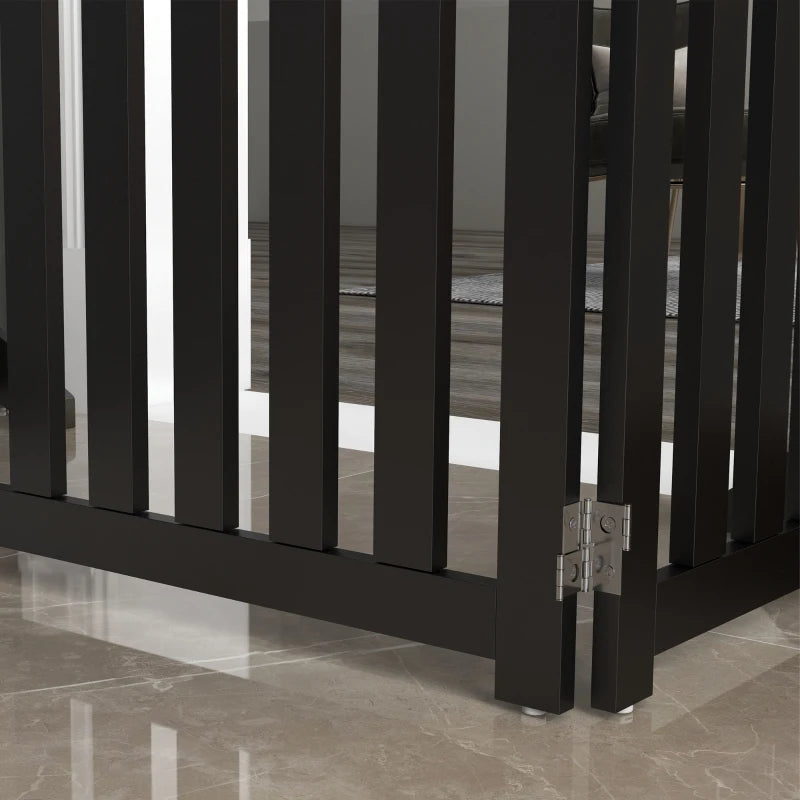 Foldable Dog Gate with Door, 4 Panels Fressstanding Pet Gate, Black