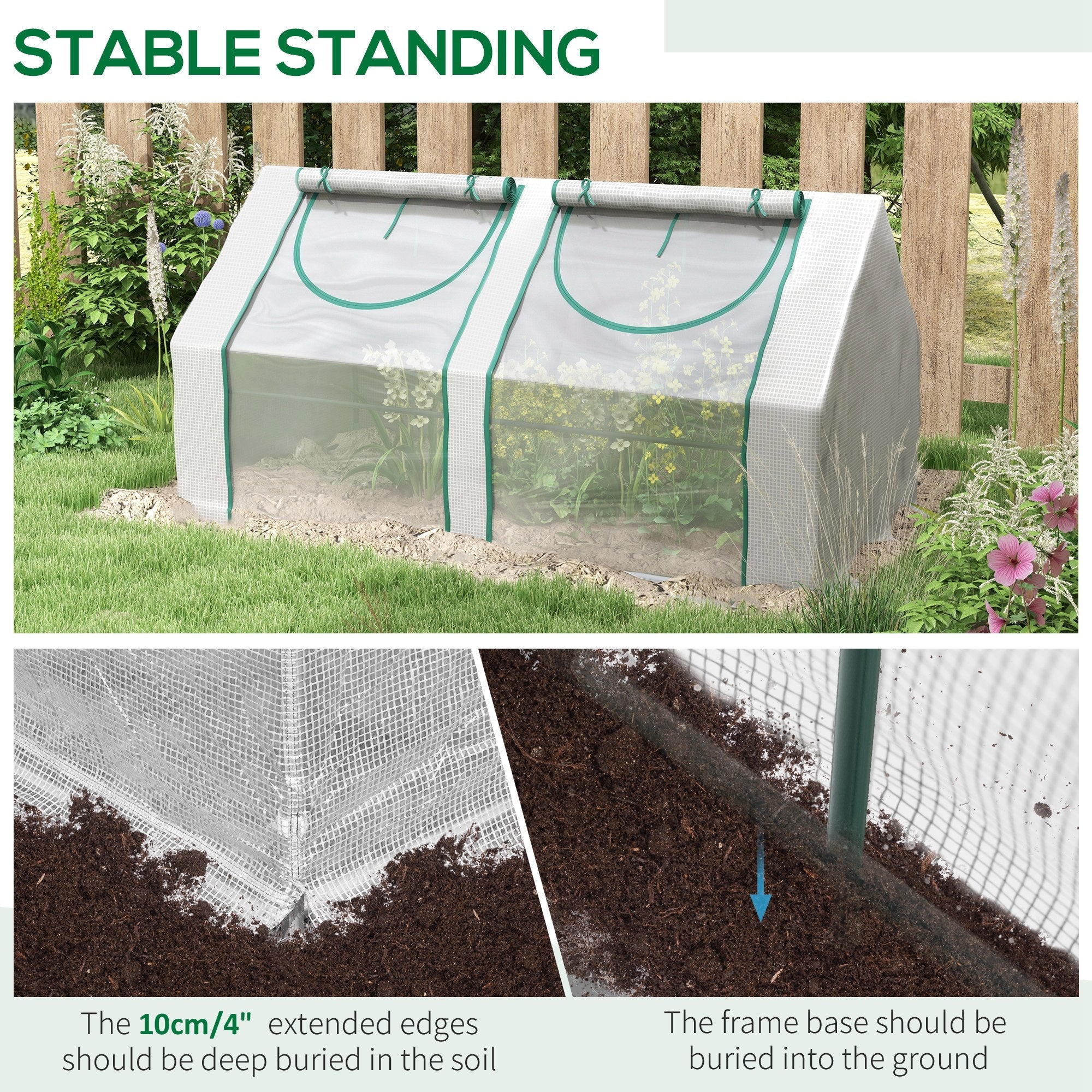 Outsunny 6' x 3' x 3' Portable Mini Greenhouse, Garden Green House Kit with 2 PE/Plastic Covers, Steel Frame and 2 Roll Up Zipper Windows, White 
