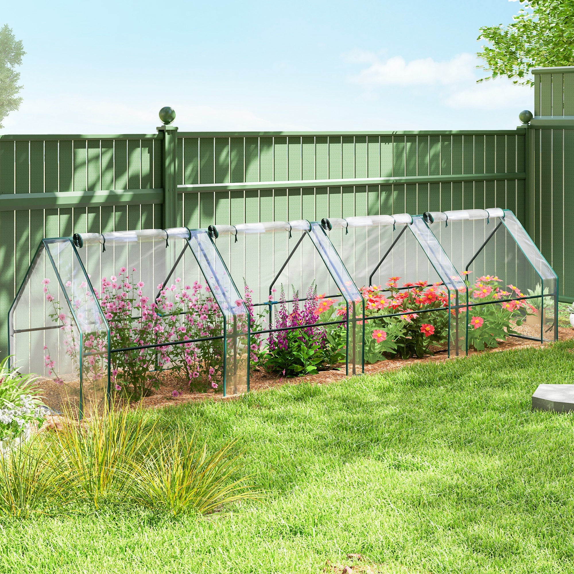 Outsunny Portable Mini Greenhouse Tunnel Growing Tent Plants Flower Warm House w/ Zippered Roll-up Doors, Clear 
