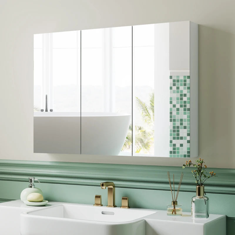 Three-Mirror Bathroom Medicine Storage Cabinet - White