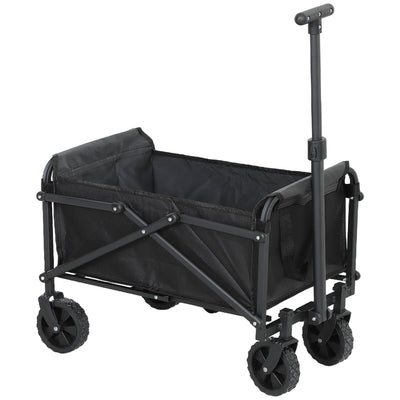 Outsunny Small Collapsible Folding Garden Cart, Heavy Duty Lawn Wagon with Universal Wheels and Adjustable Handle, Black 