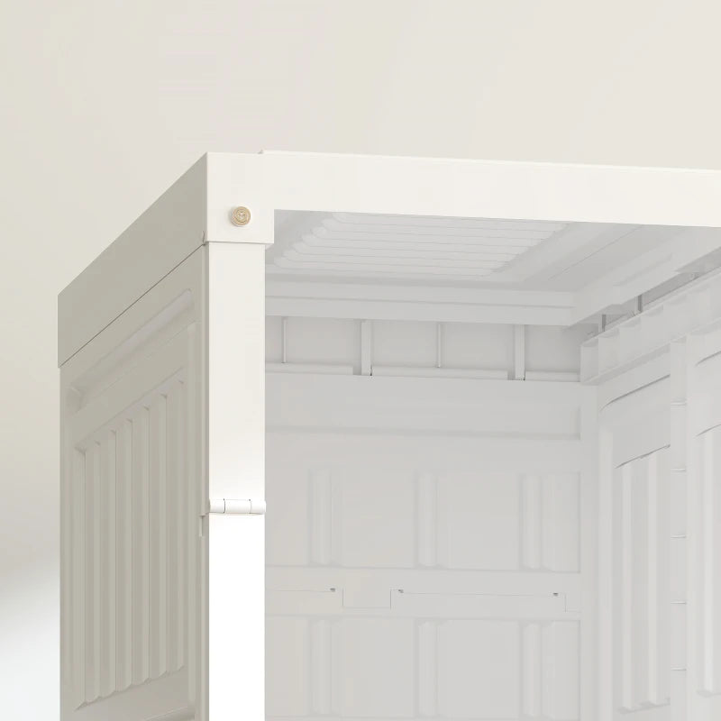 Portable Wardrobe, Foldable Plastic Closet with 5 Compartments, Hanging Rod and Magnetic Doors, White