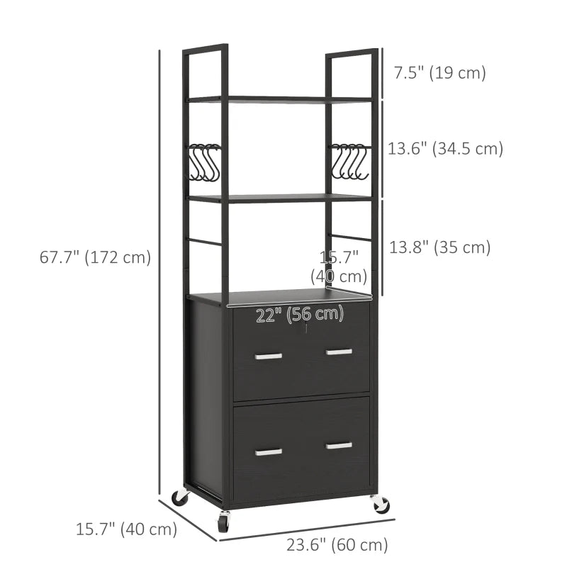 Mobile Filing Cabinet 2 Drawer File Cabinet with Key Adjustable Hanging Bar for Letter A4 and Legal Size Black