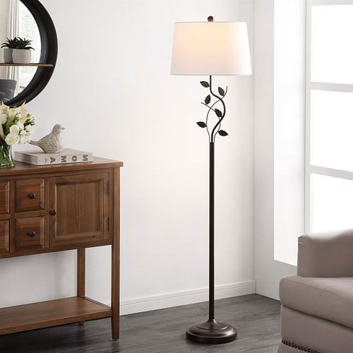 Vine Leaves Floor Lamp in Bronze Finish with White Shade - Free Shipping