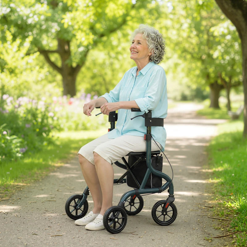 Foldable Rollator Walker with Seat for Seniors, Lightweight Rolling Walker with Adjustable Handles, Green