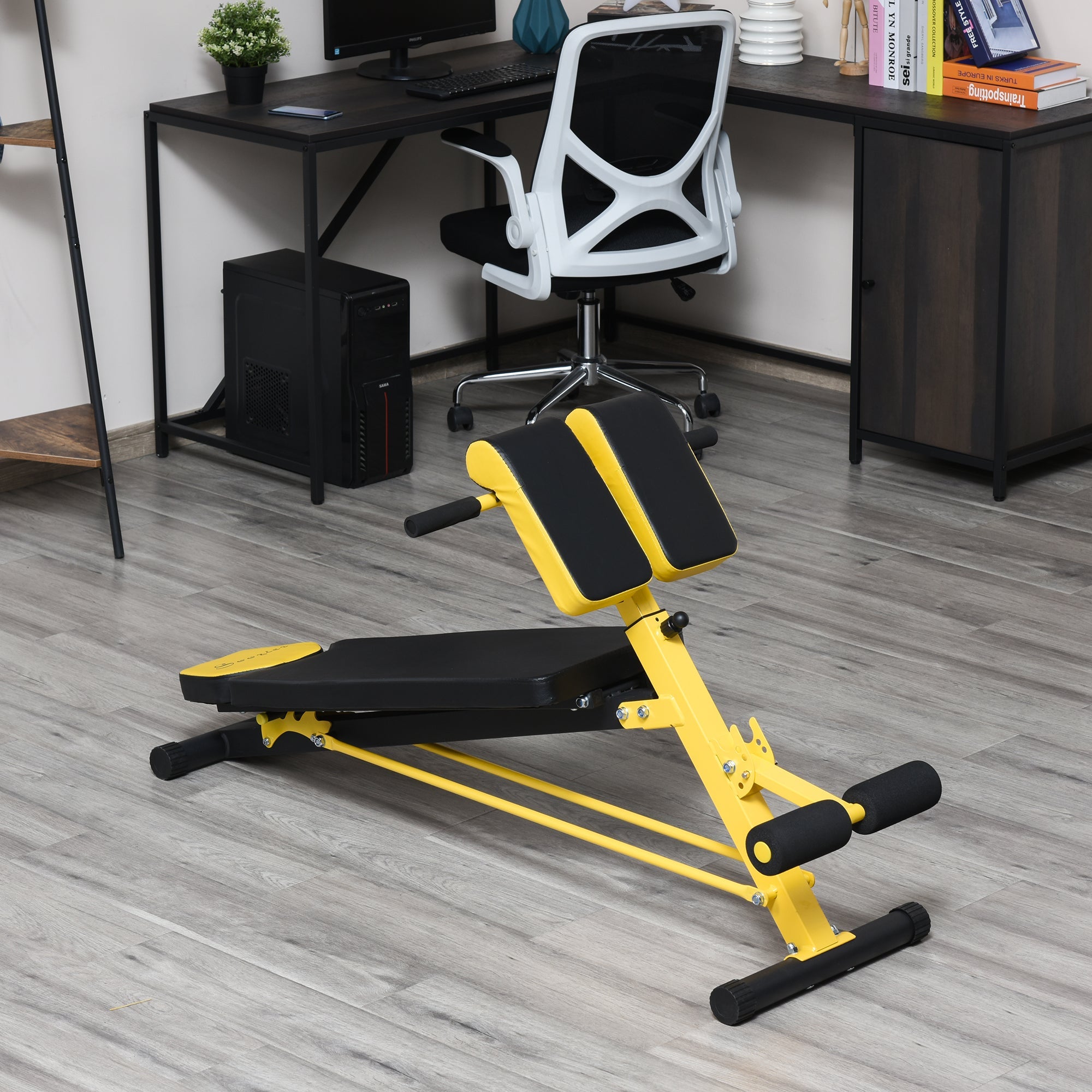 Soozier Multi-Functional Adjustable Hyper Extension Bench Dumbbell Bench Roman Chair Ab Sit up Decline Flat Black and Yellow 