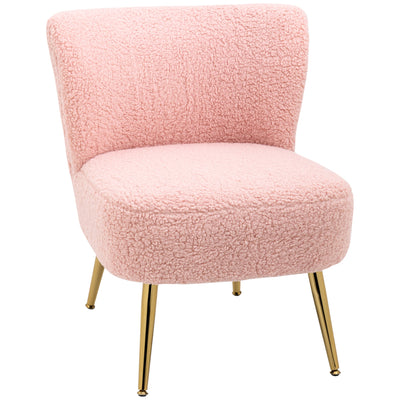 HOMCOM Chic Comfort: Soft Upholstered Lounge Chair with Gold Legs, Pink Hue for Bedroom Seating 