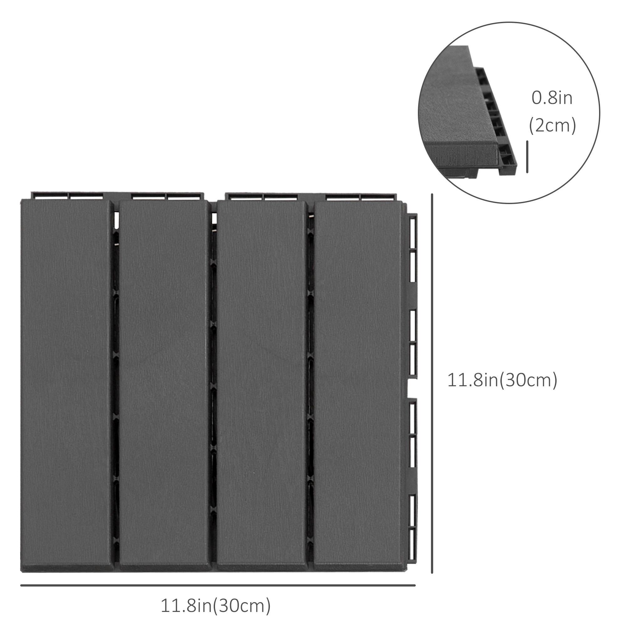 Outsunny 9 Pcs PP Interlocking Composite Deck Tile, 12" x 12" Outdoor Flooring Tiles for Indoor and Outdoor Use, Black 