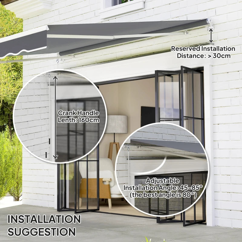 8' x 7' Retractable Awning, Patio Awnings, Sunshade Shelter with 280 g/m² UV & Water-Resistant Fabric, Dark Grey