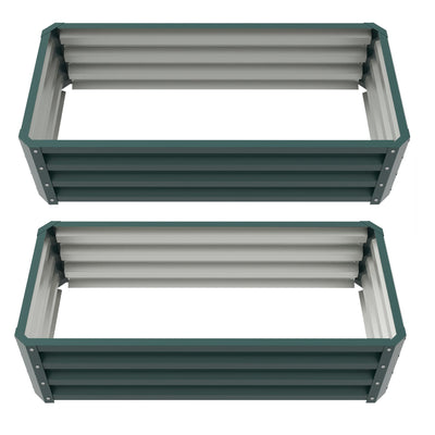Outsunny Outdoor Galvanized Raised Garden Beds in Green - Set of 2 Planter Boxes for Flowers, Herbs & Vegetables 
