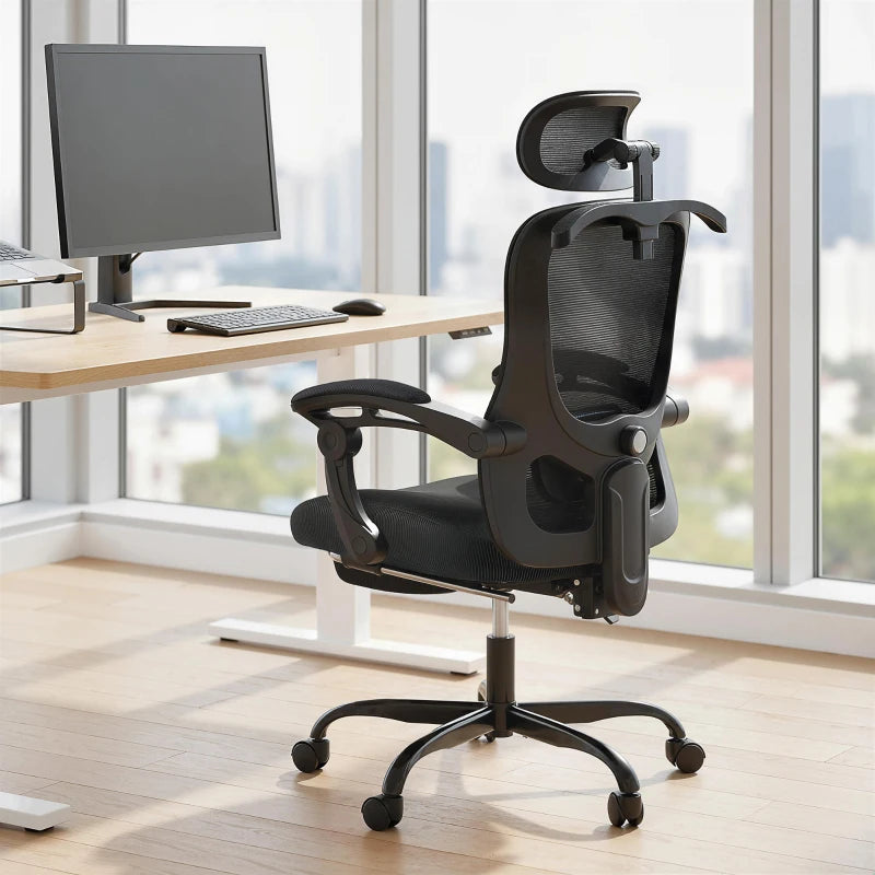 Office Chair, Ergonomic Mesh Computer Desk Chair with Adjustable Headrest, Lumbar Support, Black