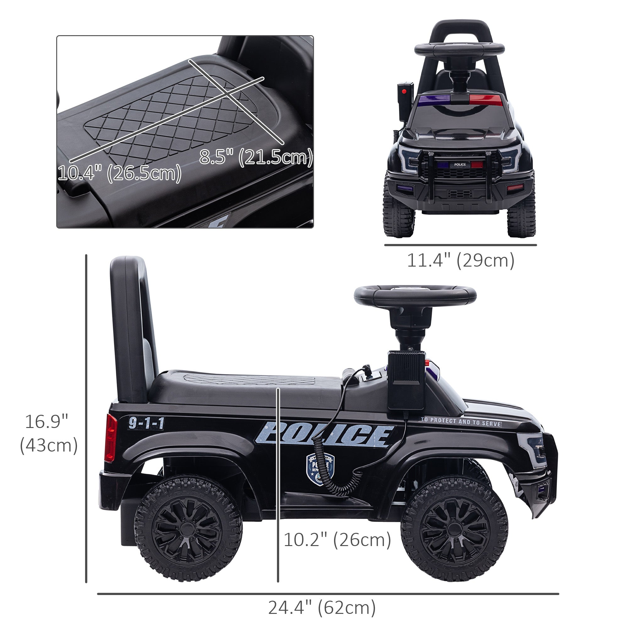 Aosom Kids Ride On Push Car Sliding Car Hidden Storage Foot-to-Floor Design Black Push Vehicle Toy 