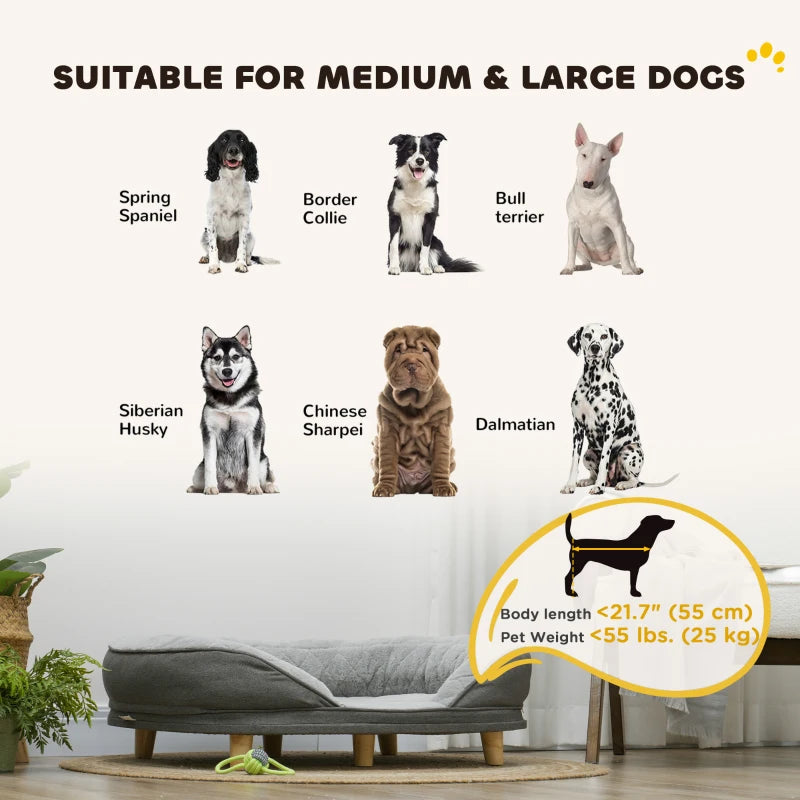 Pet Sofa Bed for Large Dogs with Removable Cushion, Washable Cover, Anti-slip Foot Pads, Grey