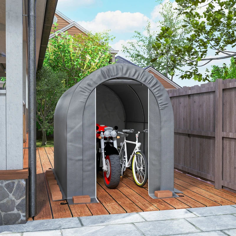 5' x 8' Outdoor Storage Shed, Heavy Duty Galvanized Steel Portable Shed for Bike, Motorcycle, Garden Tools, Light Grey