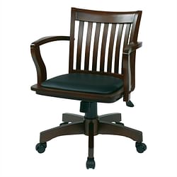 Espresso Bankers Chair with  Black Vinyl Padded Seat and Wood Arms - Free Shipping 