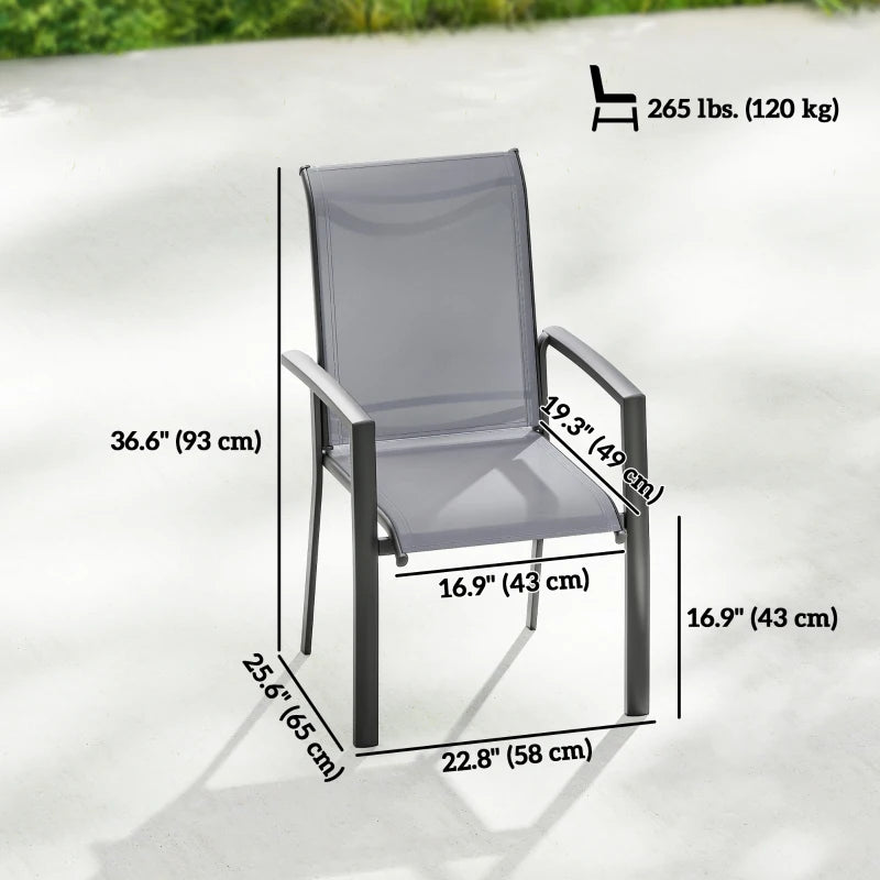 Stackable Patio Chairs Set of 4, Outdoor Dining Chairs with All Weather Breathable Mesh and Armrests, Grey