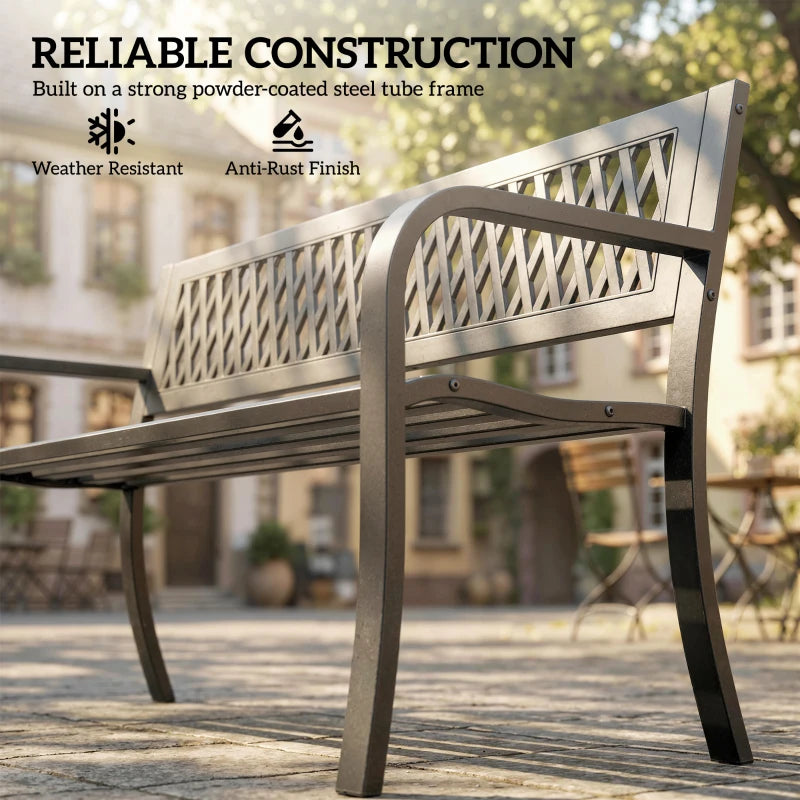 Outdoor Bench with Floral Backrest 2 Seater Garden Bench with Armrests for Yard Park Balcony Black