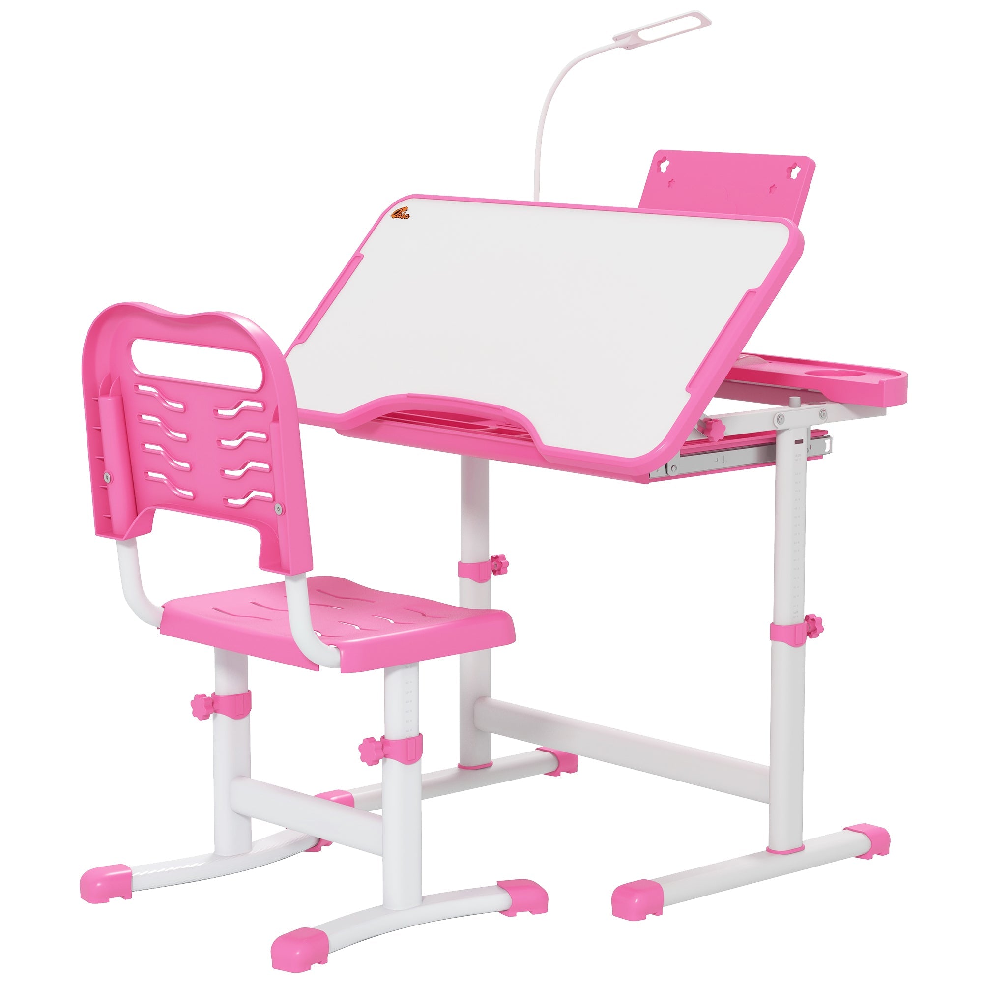 Qaba Kids Desk and Chair Set Height Adjustable Student Writing Desk Children School Study Table with Tilt Desktop, Pink 