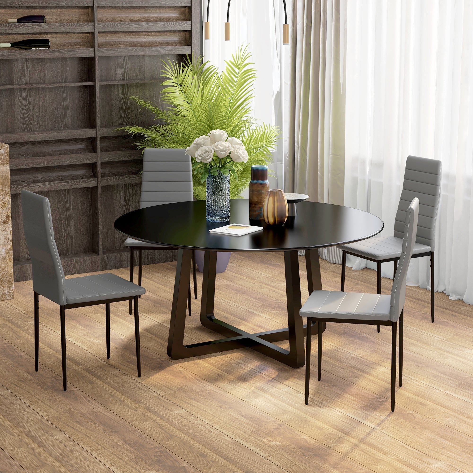 HOMCOM Dining Chairs - Modern Set of 4, High Back with PU Leather Upholstery & Metal Legs in Grey 