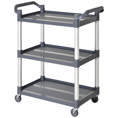 HOMCOM Large 3-Tier Metal Utility Cart Rolling Storage Trolley with Shelves for Restaurant Hotel Living Room Silver 
