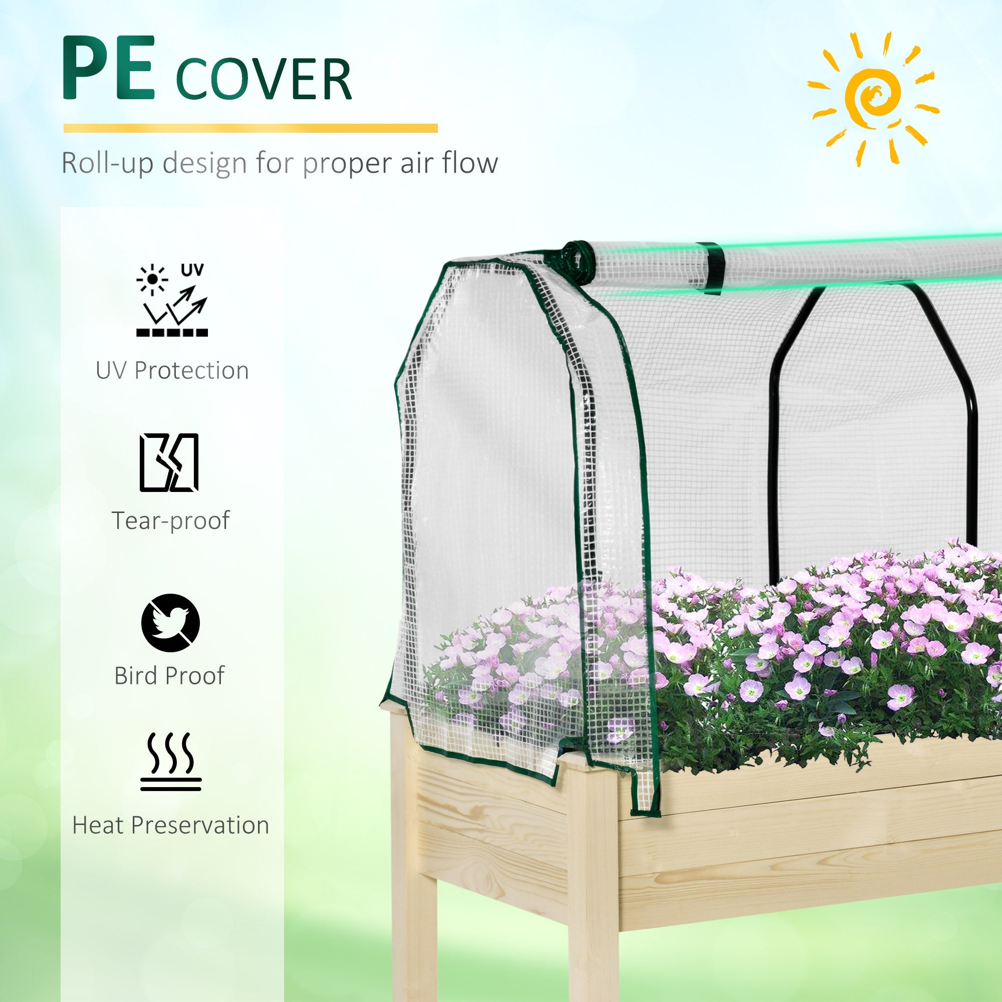 Aosom Elevated Wood Planter Box with PE Greenhouse Cover - Outdoor Raised Garden Bed for Herbs and Vegetables, Perfect for Patio Use 