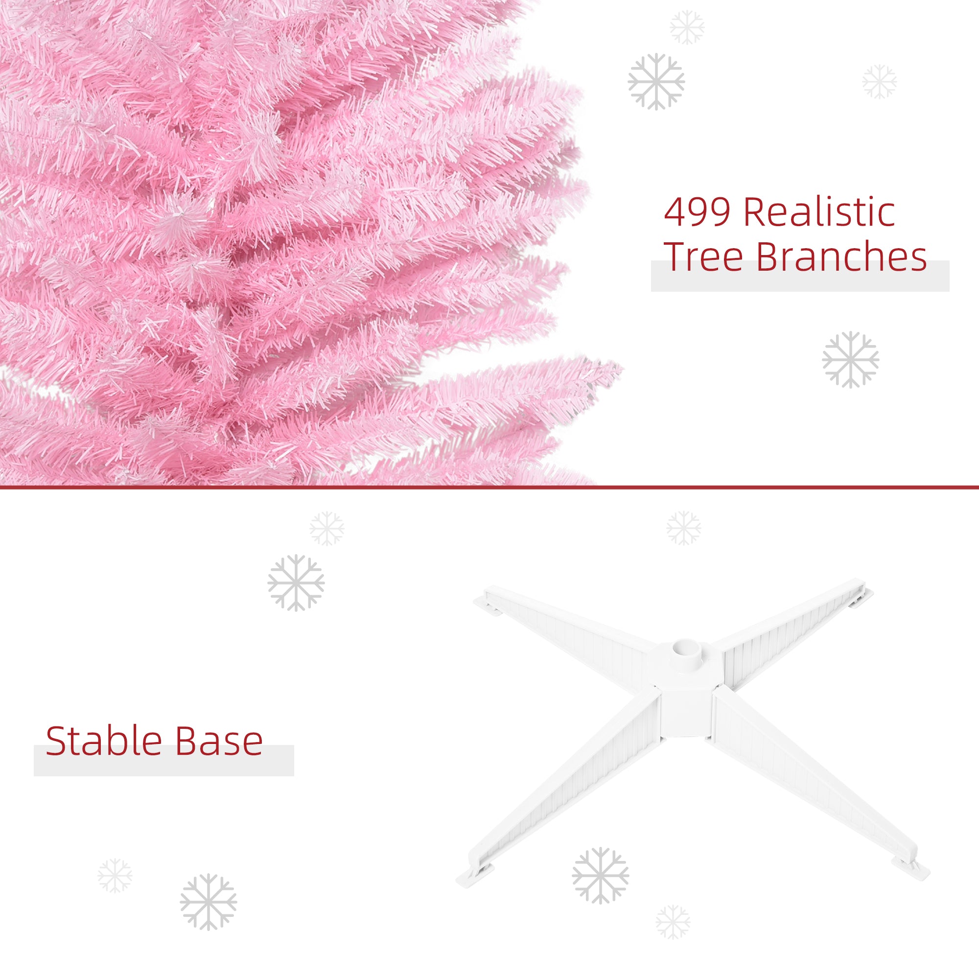 HOMCOM 7' Pencil Christmas Tree, Slim Artificial Xmas Tree with Realistic Branches, Sturdy Metal Stand, Pink 