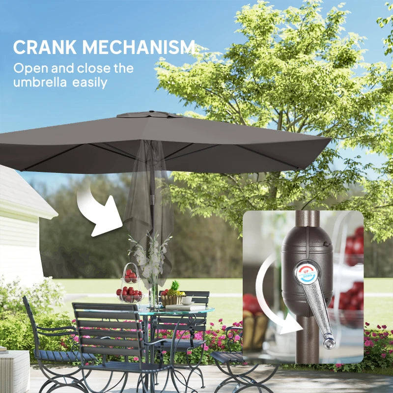 6.5x10ft Patio Umbrella, Rectangle Market Umbrella, Dark Grey