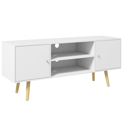 HOMCOM Elegant Media Showcase: White TV Stand for 55" TVs, Entertainment Unit with Storage Shelves, Wood Legs for Living Room 