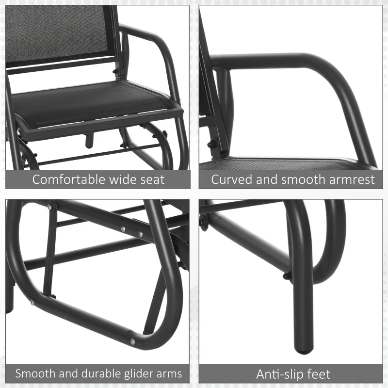 Patio Glider Set of 2 Outdoor Glider Chair with Breathable Mesh Seat & Backrest, Armrests and Metal Frame, Black