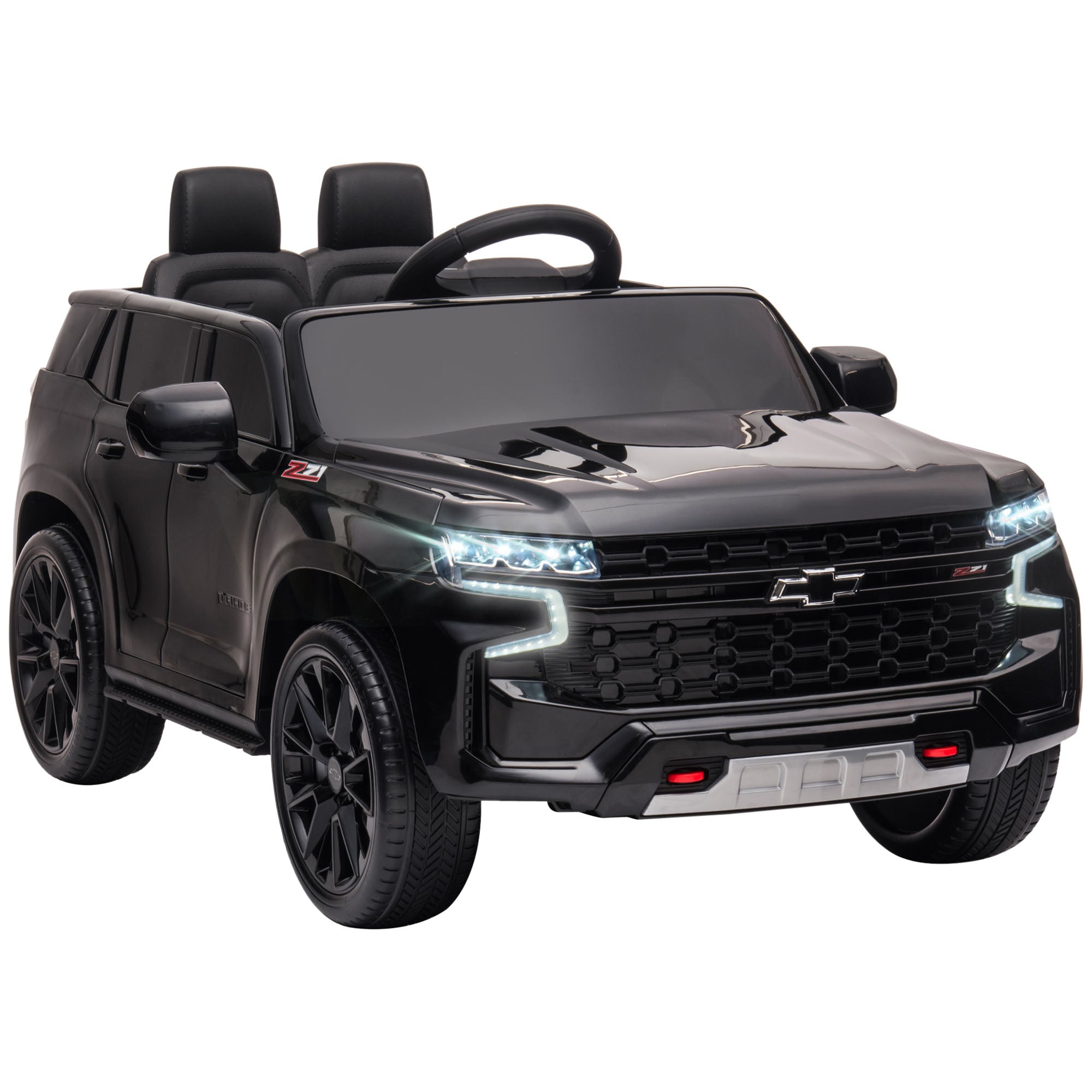 Aosom 12V Ride on Car Licensed Chevrolet TAHOE with Remote Control, 3 Speed, LED Light, Horn, Music, for 3–6 Years Old, Black 